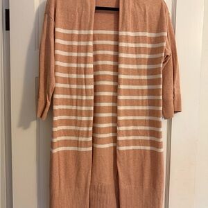 LOFT Women’s Tan and Cream Striped Cardigan Size XS